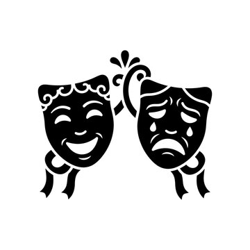 Theater masks icon representing comedy and tragedy silhouettes for performing arts drama stage production culture entertainment and artistic expression related projects.