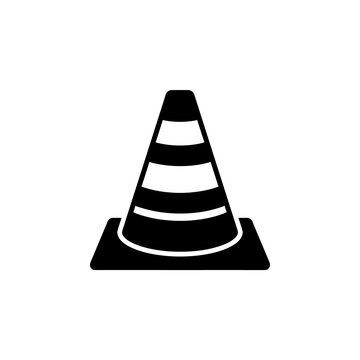 Safety traffic cone icon black flat silhouette isolated on transparent background for road construction zone barrier alert and hazardous site warning signage.