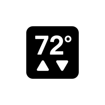 Thermostat temperature control icon featuring seventy two degrees and directional arrows for climate system setting smart home management and hvac configuration.