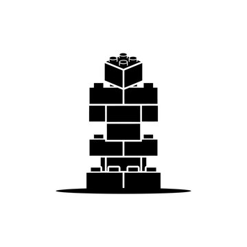 Plastic toy building block tower icon black silhouette graphic isolated on transparent background for creative hobby play and children construction game design.