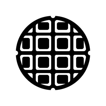 Waffle iron grid pattern icon circular shape with black lines isolated on transparent background food industry culinary concept for breakfast restaurant branding.