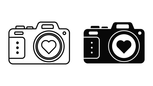 Professional dslr camera with heart icon vector set isolated on transparent background