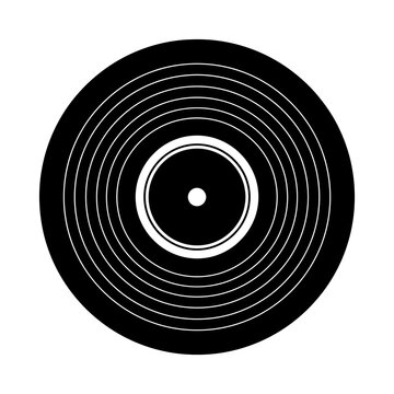 Vinyl record black silhouette disc icon isolated on transparent background for music industry retro audio technology party DJ vinyl collecting and sound media.