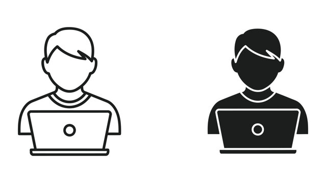 Person using laptop computer vector icon set for remote work and education