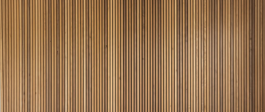 Wood slat wall panel texture with vertical timber battens and warm natural grain creates a modern background for interior design