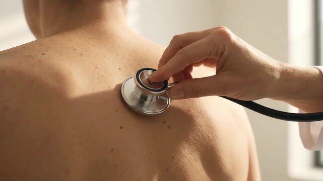 Stethoscope Examining Patient Back Skin