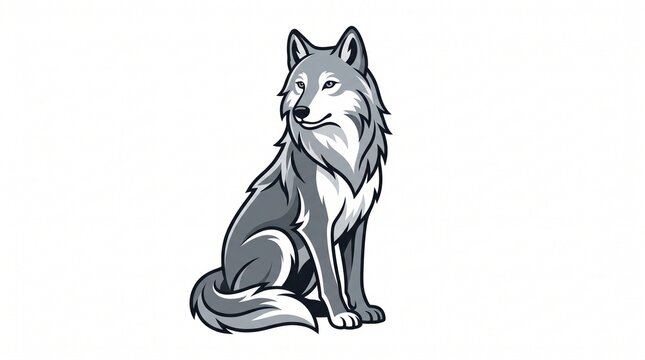 Majestic Grey Wolf Sitting Portrait Illustration Vector Mascot Design for Logo and Branding