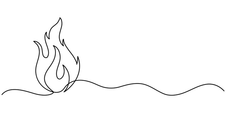 Continuous one line drawing of fire flames design. Fire in single line draw illustration. Editable stroke., Fire icon in continuous one line drawing with minimalist style isolated outline illustration