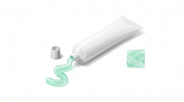 Isometric toothpaste tube with a smooth mint gel ribbon