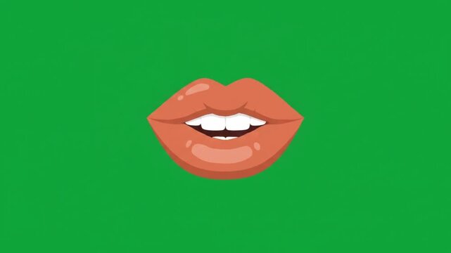 Stylized Smiling Mouth Lips Talking With Synchronized Speech Animation Isolated on Clean Green Screen for Motion Graphics Overlay