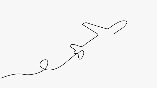 Continuous Line Drawing Animation Of Flying Airplane Aircraft Vector Illustration