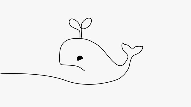 Continuous Line Drawing Animation Of Cute Swimming Whale Vector Illustration   