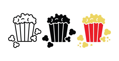 black popcorn icon in flat outline style, cinema snack symbol for movie theaters, entertainment venues, concession stands and food branding © AKTHERRUZZAMAN