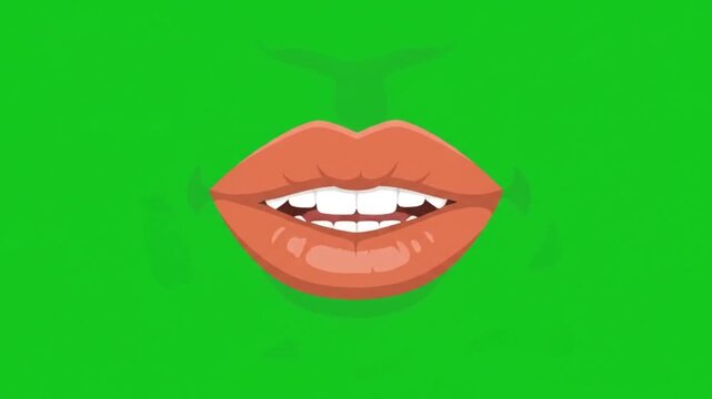 Stylized Smiling Mouth Lips Talking With Synchronized Speech Animation Isolated on Clean Green Screen for Motion Graphics Overlay