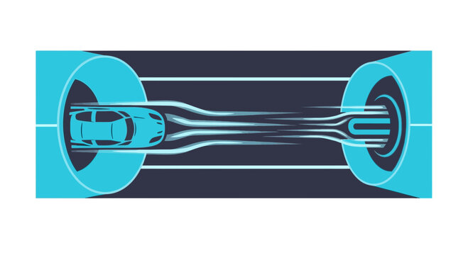 Futuristic Hyperloop High-Speed Transportation Concept, Aerodynamic Car in Vacuum Tube Tunnel Illustration