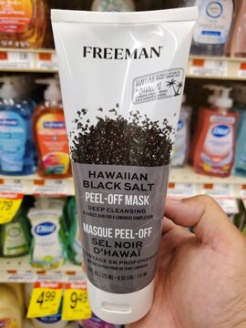 Wilmington, Delaware, U.S.A - Sept 25, 2026 - Freeman Hawaiian Black Salt Peel-Off Mask, a deep-cleansing skincare product promoting a luminous complexion.