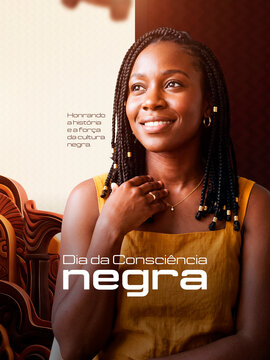 Consci&ecirc;ncia Negra Mulher Sorridente Post Card Insta Template Banner