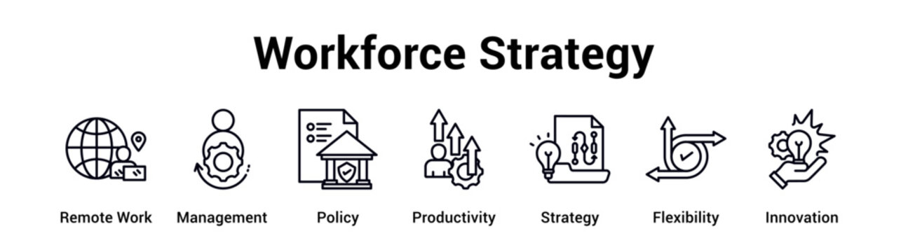 Workforce Strategy web banner icon vector illustration concept for business with icon of Remote Work, Management, Policy, Productivity, Strategy.