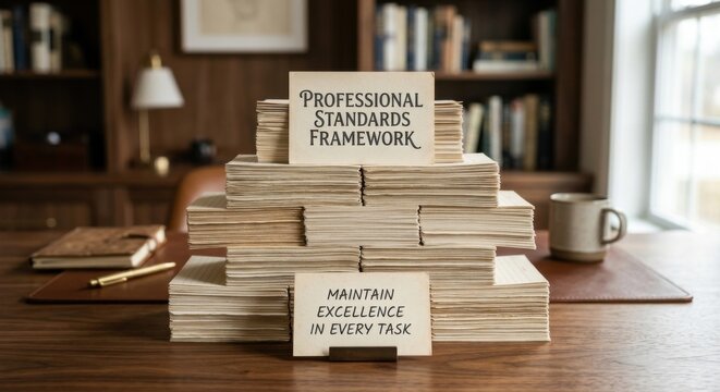 Professional Standards Framework and Excellence Guidelines Stacked on Office Desk