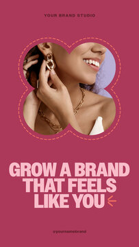 Bloom Design Story / Bold Pink Brand Promo With Flower Photo Mask for Beauty and Jewelry Stories / Vertical / Part 01