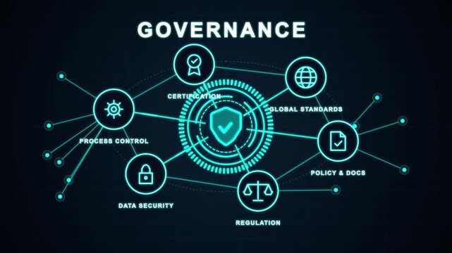 Corporate governance digital network diagram with security shield and compliance icons business data technology protection infrastructure business data technology protection infrastructure