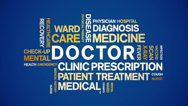 Doctor animated word cloud-text design animation tag kinetic typography seamless loop.