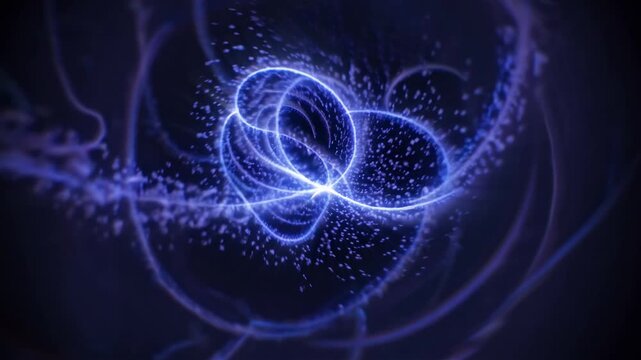 Blue particle streams swirling through space, cosmic journey seamless vj loop for planetarium shows and fulldome projection