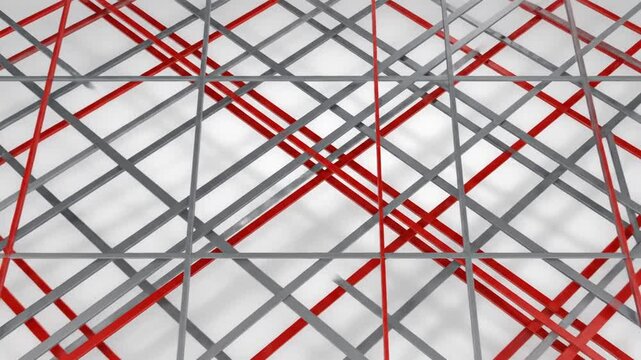 Abstract 3D Grid Animation: Red and Gray Lines Intersecting