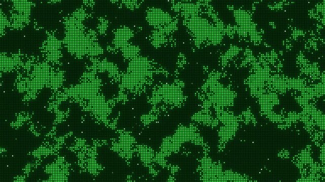 Green LED dot matrix background with shifting bright and dark noise patterns, glowing pixel screen texture, digital backdrop