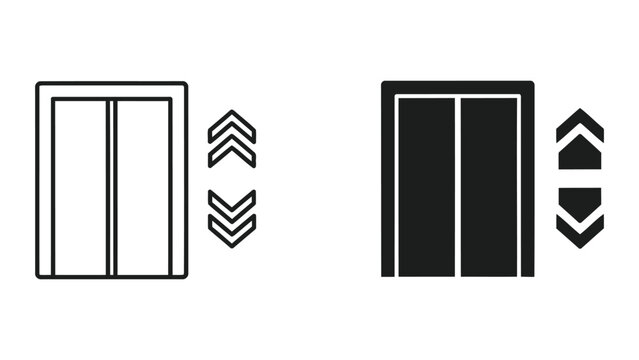 Elevator door opening and closing direction vector icon set isolated on white background
