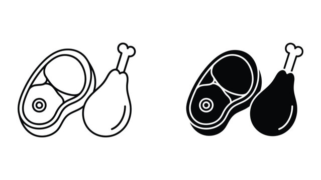 Raw meat steak and chicken leg icon isolated on transparent background vector graphic