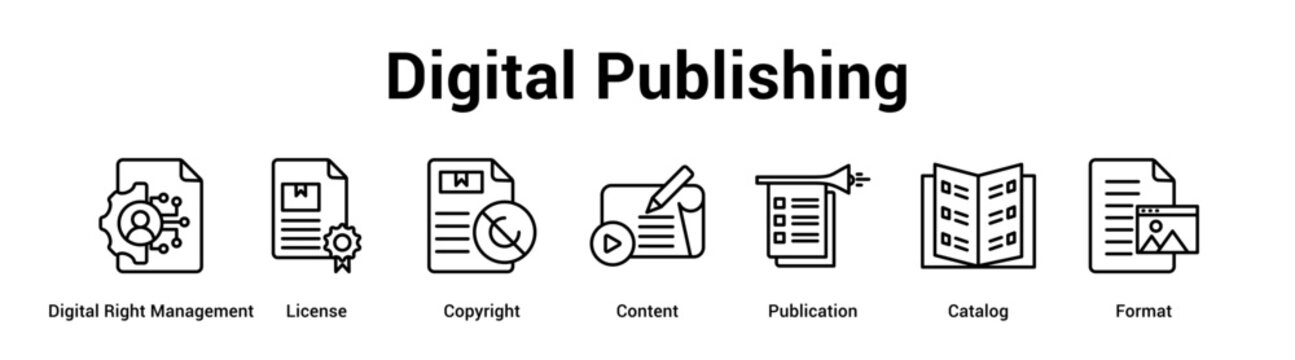 Digital Publishing web banner icon vector illustration concept for business with icon of Digital Right Management, License, Copyright, Content, Publication.