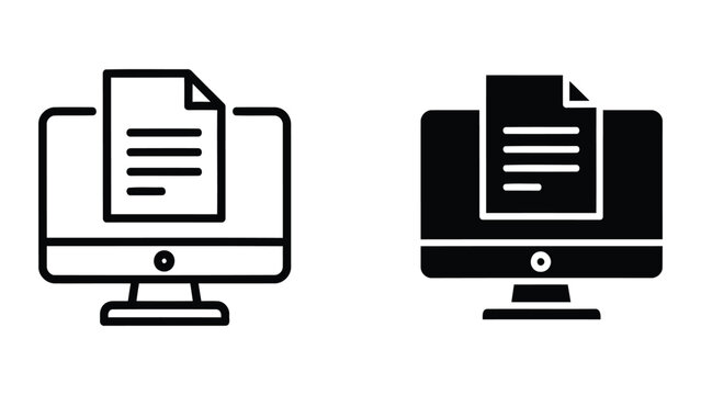 Document file on computer monitor screen digital business vector icon