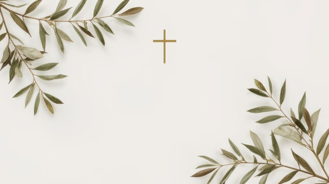 Good Friday template with olive branch and cross on white background