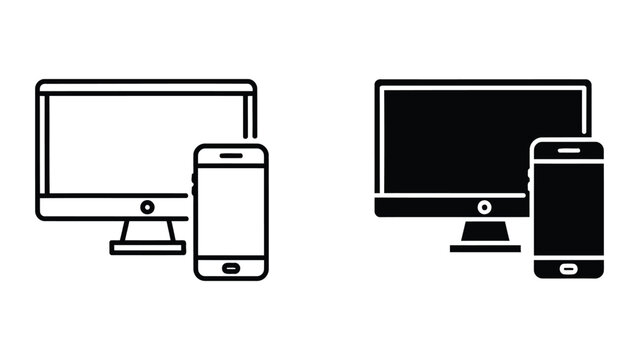 Professional desktop monitor and smartphone set vector icon isolated on white background