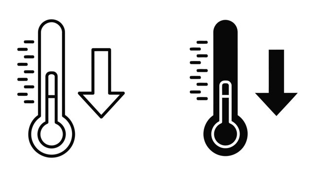Thermometer showing decreasing temperature with arrow isolated on white background