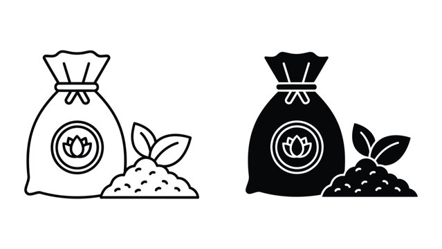 Fertilizer bag with plant sprout vector icon isolated on white background