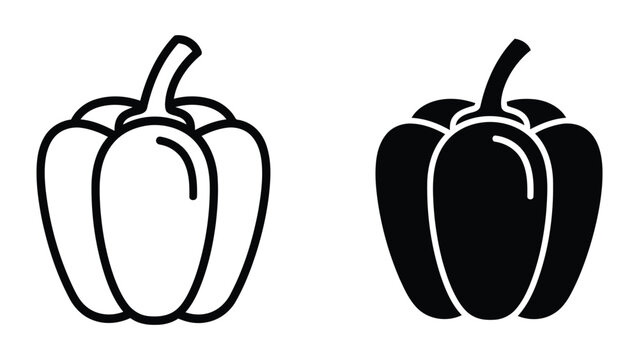 Fresh bell pepper vegetable vector icon set with outline and solid glyph variations