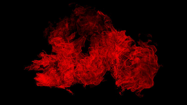 Red Fire Cloud with Sweeping Particle Trails and Swirling Smoke on Black Background for Dramatic Abstract Compositions and Cinematic Effects