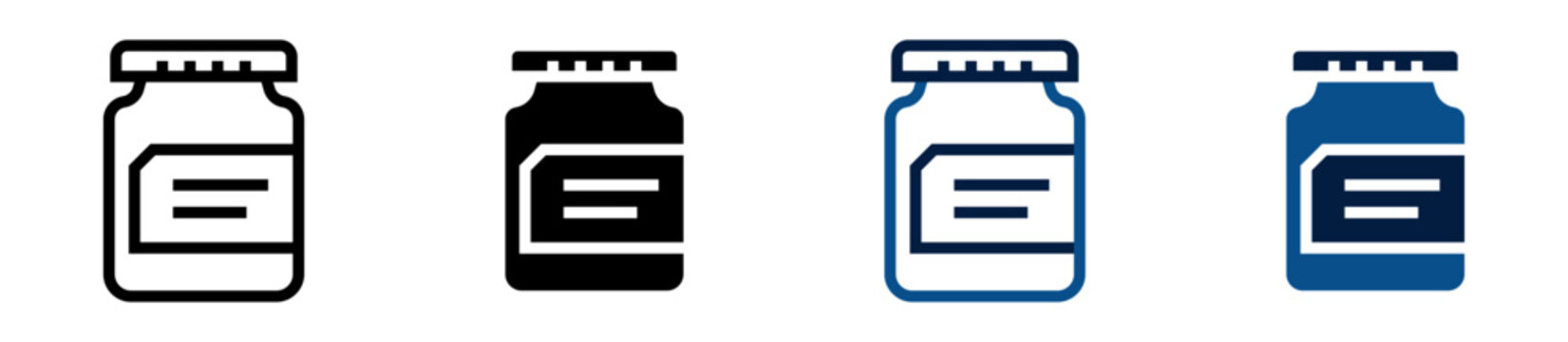 Iconos de suplemento nutricional. Frasco de prote&iacute;na con etiqueta. Nutrici&oacute;n deportiva y complemento alimenticio. Vector outline