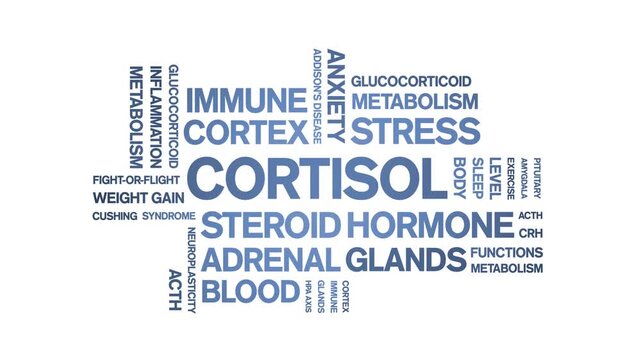 Cortisol animated word cloud-text design animation tag kinetic typography seamless loop.