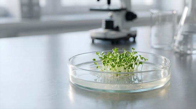 Petri Dish with Green Sprouts Concept for Food Technology Innovation