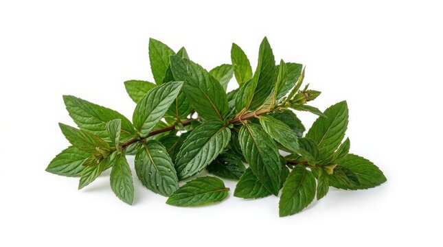 Fresh green mint herb leaves isolated on white background with aromatic herbs culinary herbs peppermint leaves food ingredients mint sprig organic herbs garnish herb plant leaves raw mint