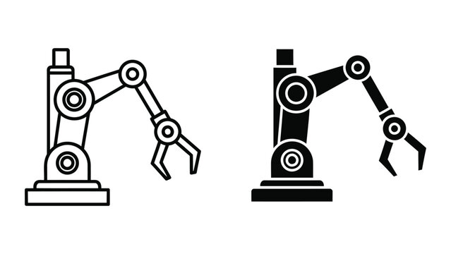 Robotic mechanical arm vector icon for industrial automation and smart manufacturing tech