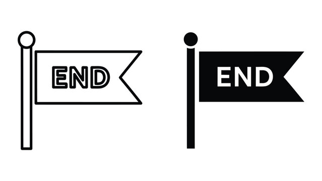 Vector end flag banner icon with flagpole for finish line and completion sign