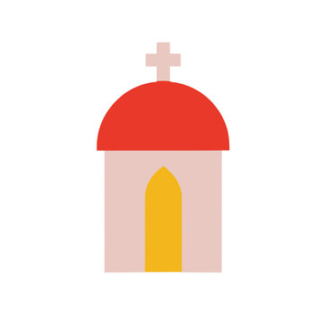 Stylized church building with cross and dome