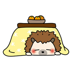 こたつで眠るハリネズミ © てがきっず