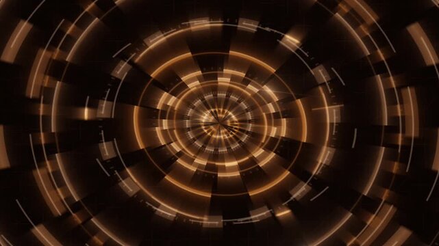 Abstract interface rings rotate around a central point over a dark digital grid