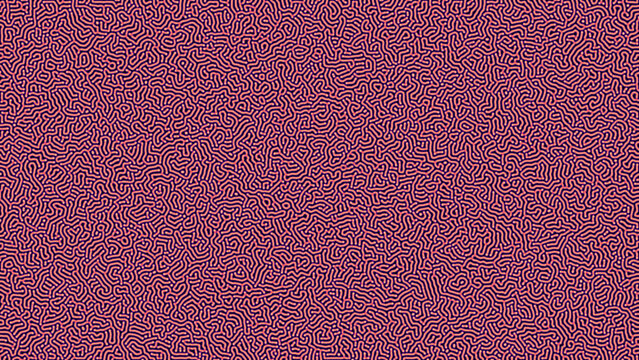 Seamless Turing pattern with red and purple gradient organic lines on a black background