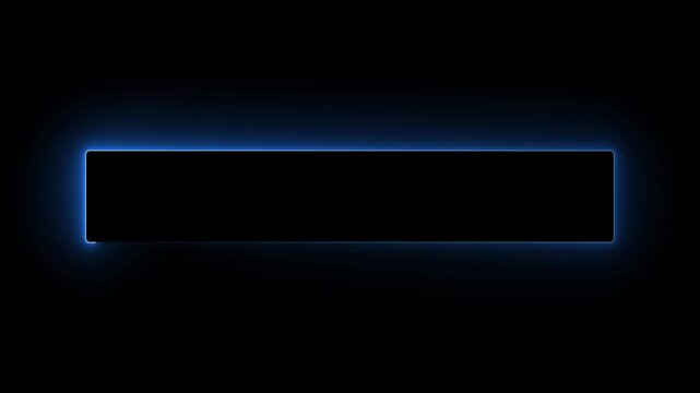 A dark rectangular frame with a vibrant electric blue neon glow emanating from its edges, set against a deep black background, creating a futuristic and modern visual for text or Keywords